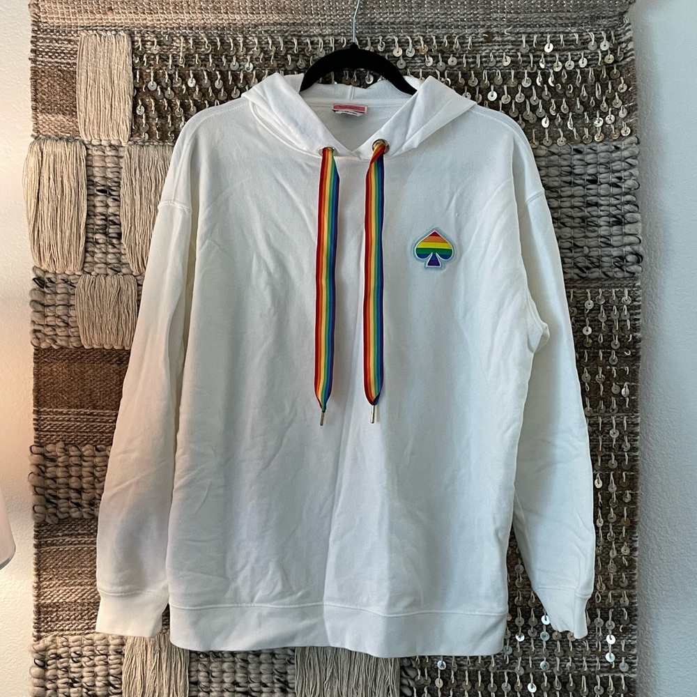 🌈 Kate Spade Pride white rainbow hoodie sz S EUC 🌈🌈🌈